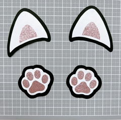 うちわ文字　ねこ耳　肉球①　パーツ　セット　ピンク