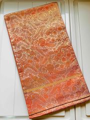 袋帯 正絹 / 濃いオレンジ系 / 草花文 藤 幅約31cm 着物帯 TCS着物 W46