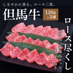 【但馬牛・A5ランク雌牛】黒毛和牛焼肉セット ロース3種盛り 360g（贈答・BBQ・グルメに）