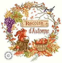★NEW★🟦⬜🟥フランス クロスステッチ チャート図案 👑 ANNICK ABRIAL  アニック・アブリアル 🍂Récolte d'automne🍂🍇◆秋の収穫◆ 輸入クロスステッチ 手芸 刺繍 花 鳥 リース 季節 リス くだもの