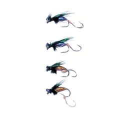 Lure Fly Fishing Set of 4, 2 Colors, #12 and #16 Barbed Hooks