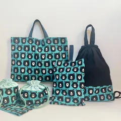 入園入学    クマ君🐻　レッスンバッグ等６点セット　ブルー＆ライトブルー