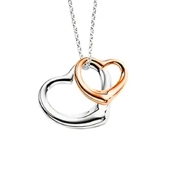 ダブル オープンハート キュービックジルコニア シルバー ゴールド ネックレス [ミャオミャオ] アクセサリー レディース プレゼント [Miaomyao] ポーチ セット