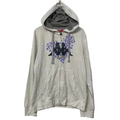 Kappa プリントスウェット パーカー XL ホワイト パープル カッパ ジップアップ 古着卸 アメリカ仕入 a611-5847