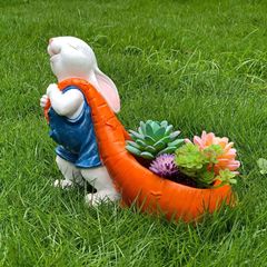 鉢ウサギちゃんの多肉 多肉植物 鉢　ホームオフィスデスクの装飾　プレゼント用プラント ウサギとニンジンのサボテン - 鉢 多肉植物鉢室内-室外用プランター多肉