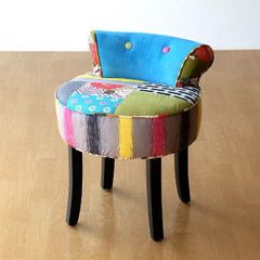 椅子 チェア カラフル パッチワーク 布張り 木製 かわいい おしゃれ 一人掛け 一人用 丸い 丸型 丸椅子 カラフルチェアー A