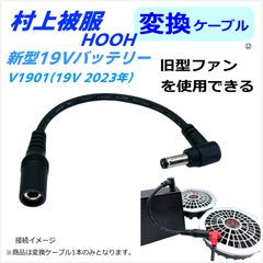 村上被服 鳳凰 HOOH 空冷作業服 新型19Vバッテリー(V1901 23年)で旧型ファンを動かすケーブル⑫