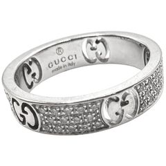 グッチ 指輪 レディース GG アイコンスターダスト パヴェダイヤ リング ジュエリー アクセサリー 18金WG 小物 GUCCI K18ホワイトゴールド    約7.5号 約3.3g【中古品】