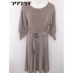 ◇ ◎ natural couture NICE CLAUP Vネック 長袖 膝下丈 ニット ワンピース サイズF ブラウン ホワイト レディース  【1112210015978】