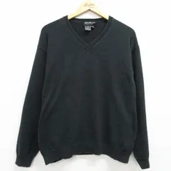 L/古着 エディーバウアー 長袖 セーター メンズ コットン Vネック 黒 ブラック 霜降り 25feb13 中古 ニット トップス