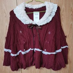 【冬物洋服】未使用品 赤色 綿 カーディガン