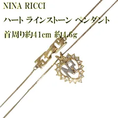 NINA RICCI ニナリッチ ハート ラインストーン ペンダント ネックレス ラインストーン×メタル ゴールド×シルバー×クリア 首周り約41cm チェーン重量約4.6g NT Bランク