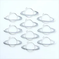 レジンフレーム 空枠【ts21 ホワイトシルバー】10個セット 惑星 土星 星 宇宙 型枠 モールド UVライト ストラップ キーホルダー チャーム クレイ ネックレス ペンダント ハンドメイドアクセサリーパーツ