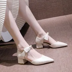 ☆ アイボリー ☆ 37 ☆ パーティシューズ 痛くない リボン パンプスヒール リボン パンプス ストラップ リボンパンプス 靴 くつ シューズ ヒール 太め 太ヒール チャンキーヒール 結婚式 パーティー かわいい 可愛い おしゃれ きれいめ