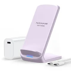 NANAMI ワイヤレス急速充電器 (USB-C 20W出力の急速充電器に昇進) 置くだけ充電器 セット 7.5W/10W/15W iPhone 16/15/14/13/12シリーズ/SE第三世代/11(Pro)/XR/8(Plus) Galaxy S25 1