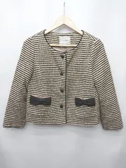 ◇ ⊇ Couture brooch ボーダー ツイード調 長袖 ノーカラー ジャケット サイズ38 ベージュ ブラック レディース メンズ P  【1410230024988】
