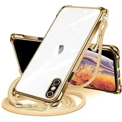 iPhone XS Max 用 ケース クリア ショルダー iphone xs max 用 スマホケース アイフォンXSMax カバー 肩掛け 斜めかけ 縄掛けケース 透明 TPU 薄型 軽量 耐衝撃 紐付き 斜めがけ 織りストラップ付き ネックストラップ