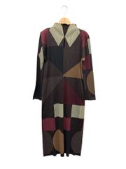 プリーツプリーズイッセイミヤケ PP43-JH835 ワンピース 3 ブラウン ボトルネック パッチワーク 幾何柄 ITGT4IX428LK