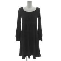 クイーンズコート QUEENS COURT ワンピース ニット ボートネック プリーツ 長袖 ひざ丈 胸下ゴム ギャザー 日本製 ウール ブラック 黒 2