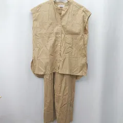 ◇ ⊂ saloon サルーン ノースリーブシャツ ハイウエストパンツ セットアップ サイズフリー キャメル系 レディース E  【1506190004402】