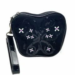 アナスイ ポーチ バタフライ マルチポーチ ポリエステル スパンコール 刺繍 ラメ ブラック 黒 ANNA SUI 蝶 フラワー 花柄 アクセサリーポーチ 化粧ポーチ コスメポーチ 小物入れ 【中古】