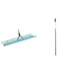 【特価商品】GARDENA(ガルデナ) 芝生レーキ ターコイズブルー 60cm幅 11cm爪長 3381-20 & 木製棒ハンドル ナチュラル 130cm長 3723-20 コンビシステム [セット]