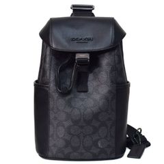 コーチ メンズ バッグ COACH キャンバス レザー シグネチャー レーサー パック バックパック ワンショルダー 巾着式 ボディバッグ チャコール×ブラック CT712