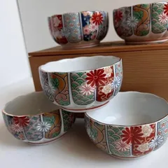 【美品】有田焼　陶扇　線絵菊花文　小鉢5客セット 金彩 古伊万里様式のサムネイル