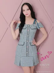 グリーンホワイト　[AOC 3476-GRxW-2310] 【an/アン】ギンガムチェック柄/ 半袖/ オフショルダー/ ショルダーリボン/ パールボタン/ プリーツ/ フレア/ ミニドレス/ キャバドレス/ ナイトドレス