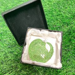 美品　クリスタルガラス　インポート　大同　小田急百貨店　青りんご　キラキラ　コンパクトミラー　手鏡　アンティーク　E788
