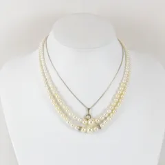 美品『USED』  三連 フェイクパール ネックレス
