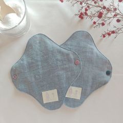 【布ナプキン】無添加コットンフランネルとコットンリネン くすみブルー無地 18cm 6層仕立て 2枚セット