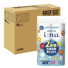 【迅速発送】【限定】 エリエール トイレットペーパー i:na(イーナ) 2倍巻き 100m×36ロール(12ロール×3パック) シングル パルプ100% 華やぐフローラルの香り 【ハーフケース】