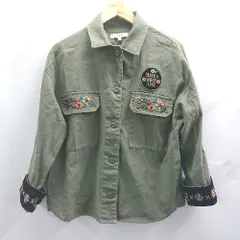 ◇ ⊇ MOUSSY マウジー 刺繍デザイン 長袖 シャツジャケット サイズF グリーン系 レディース E  【1503310014433】