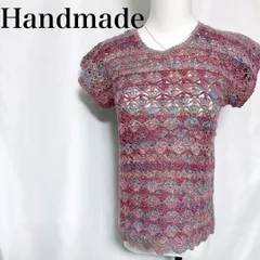 ハンドメイド レース編み ニットトップス セーター 半袖 ウール U首 グラデ