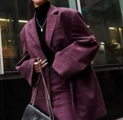 IRENE　アイレネ　オーバーサイズ　チェック柄　ジャケット　袖フレア　後ろスリット　ウール　36　a00238