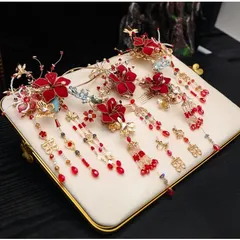 豪華な中国風ヘアアクセサリー かんざし チャイナ風 中華 かんざしとピアス ヘアアクセサリーセット ヘッドドレス レディース 唐装漢服ヘア