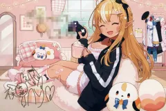 【中古】ポストカード 不知火フレア 直筆メッセージ＆箔押し複製サイン入りちょん＊描き下ろしポストカード 「バーチャルYouTuber ホロライブ 不知火フレア 誕生日記念2024 誕生日記念フルセット 数量限定ver.」 購入特典