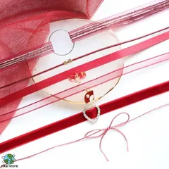 チョーカー ネックレス レディース ハート リボン サークル ワインレッド クリスタル レッド系カラーチョーカー かわいいデザインチョーカー キュート