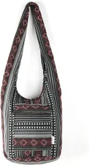 Sasahune ホーボーバッグ 男女兼用 メッセンジャーバッグ 大容量 レジ 友人 家族 斜め掛け お洒落 エスニック柄 布 軽い( 黒縞に赤のダイヤ柄)