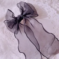 ❤️240オーガンジーウェーブリボンポニーフック❤️ブラック