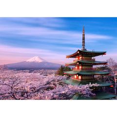 絵画風 壁紙ポスター (はがせるシール式) 桜富士 新倉山浅間公園の桜と五重の塔 富士山 さくら キャラクロ FJS-013A1 (A1版 830mm×585mm) ＜日本製＞ ウォールステッカー お風呂ポスター