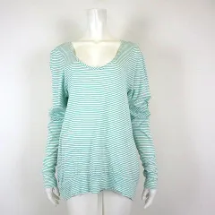 ツモリチサト TSUMORI CHISATO カットソー Tシャツ ボーダー ラウンドネック コットン 長袖 M 2 白 ホワイト グリーンのサムネイル