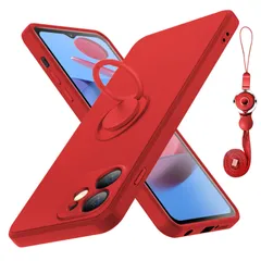 iPhone 12 mini ケースリング付き耐衝撃 シリコン 薄型 カバー スリム tpu 磨り表面 指紋防止カバー 柔らかい裏地 米軍MIL規格 黄ばみなし レンズ保護 滑り止め 柔軟性 擦り傷防止 赤N413-Aip12mini-02