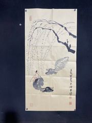 真作/川島登美次/紅梅に雀図/桐共箱付/布袋屋掛軸HC-355 - メルカリ