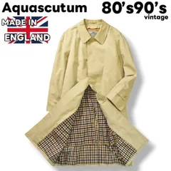 【王道】 80s90sヴィンテージ 英国製 アクアスキュータム Aquascutum 裏クラブチェック ステンカラーコート ライナー付き バルマカーン バルカラー アウター 38 ベージュ メンズ