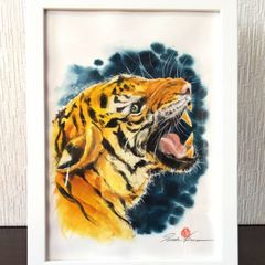 加藤龍山 日本画「赤い太陽にホワイトライオン」と水墨画昇龍の