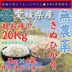 無農薬栽培　令和5年度　新米【玄米・白米選べます】愛媛県産　お米　きぬひかり　20kg　農薬不使用