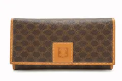 セリーヌ ヴィンテージ マカダム 二つ折り 長財布 サイフ トリオンフ ガマ口 PVCレザー 茶 ブラウン CELINE 3567k