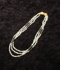 美品 3連チョーカー ネックレス 淡水パール ヘマタイト レディース